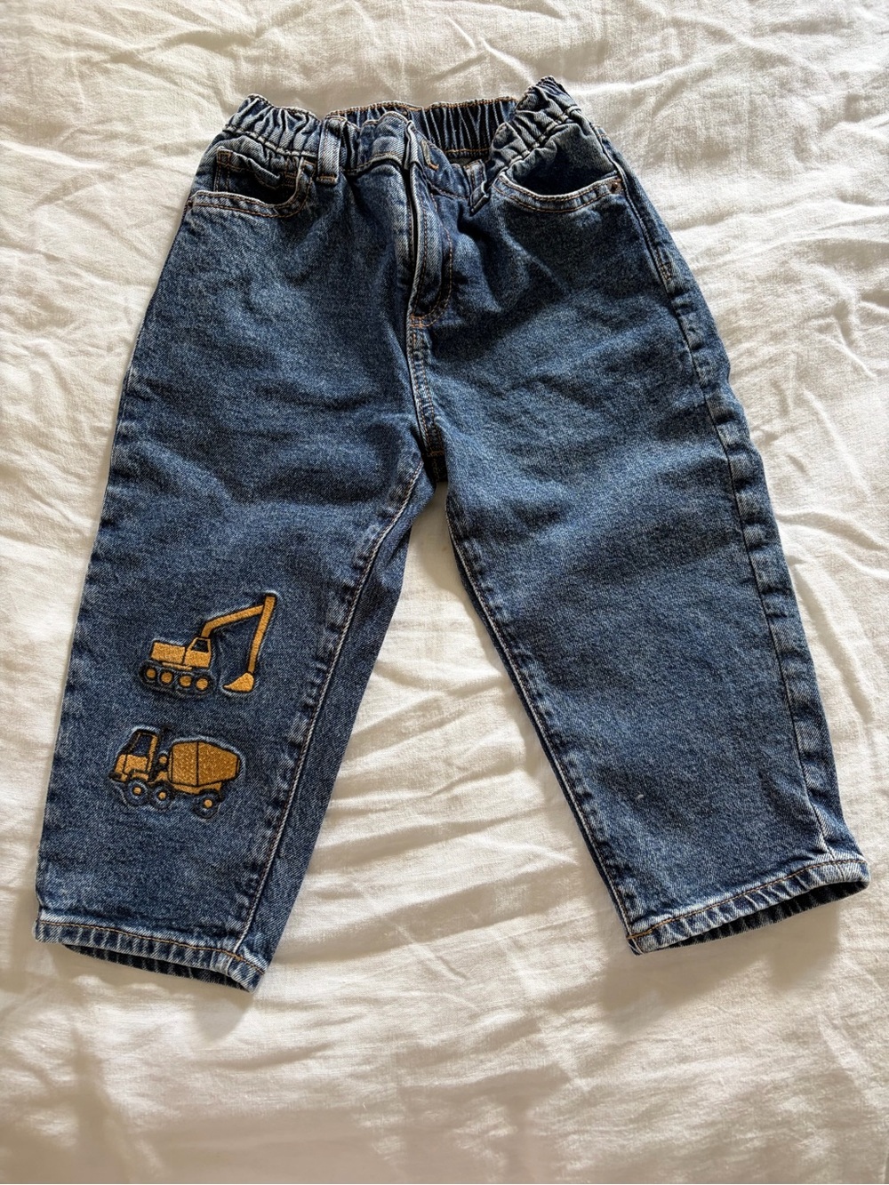 NWOT GAP Blue Baggy Denim Jeans with Yellow Construction Truck Patches